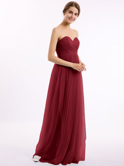 Sweetheart Neck Strapless Empire Tulle Dresses-Burgundy