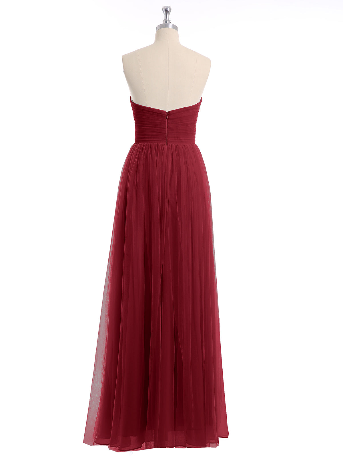 Sweetheart Neck Strapless Empire Tulle Dresses-Burgundy