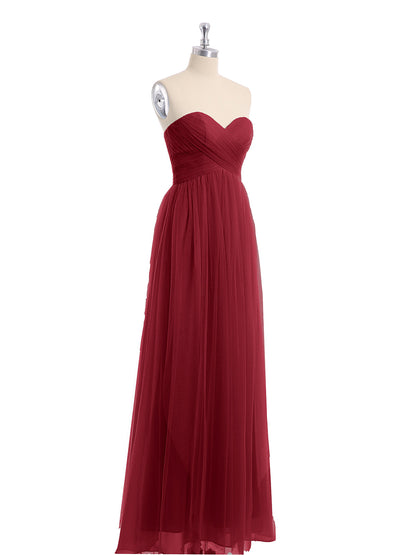 Sweetheart Neck Strapless Empire Tulle Dresses-Burgundy