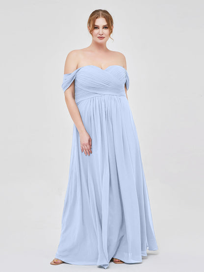Off the Shoulder Empire Bridesmaid Dresses Sky Blue