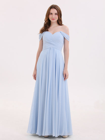 Off the Shoulder Empire Bridesmaid Dresses Sky Blue