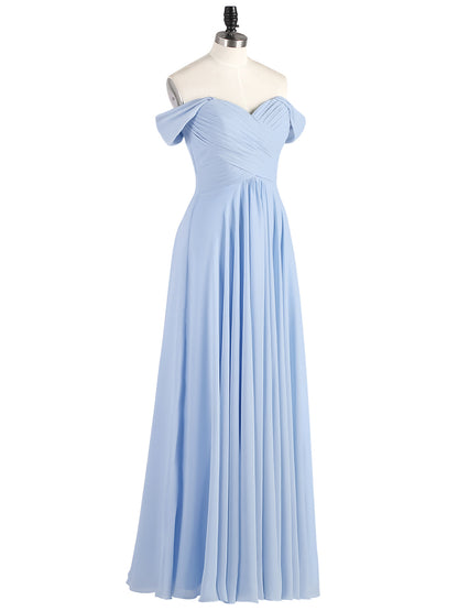 Off the Shoulder Empire Bridesmaid Dresses Sky Blue