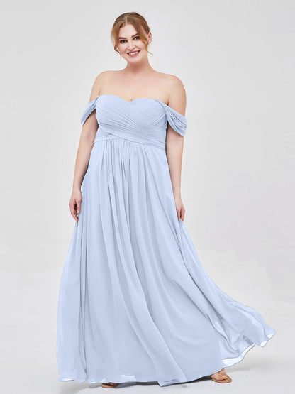 Off the Shoulder Empire Bridesmaid Dresses Sky Blue