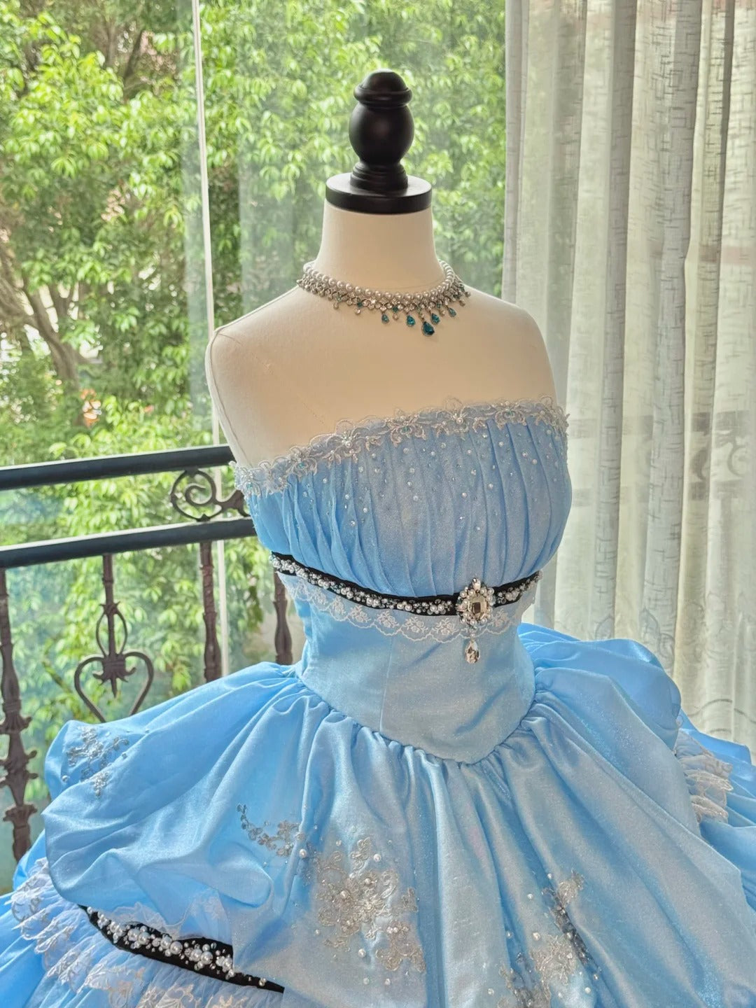 Girlhomeshops-Blue Gorgeous Elegant Sweet Long Tulle Quinceanera Dresses Ball Gown Graduation Dress Princess gh5004