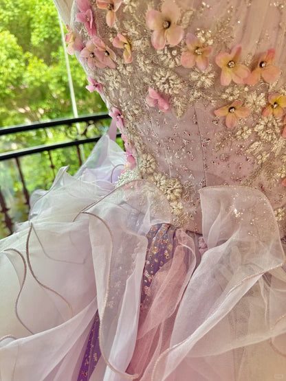 Girlhomeshops-Quinceanera Dresses Pink Purple Gorgeous Elegant Shiny Floral Sequin Long Tulle Prom Dress Graduation Dress gh5001
