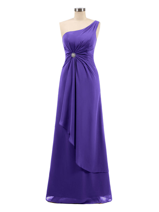 One Shoulder Chiffon Dress with Cascade Skirt-Regency