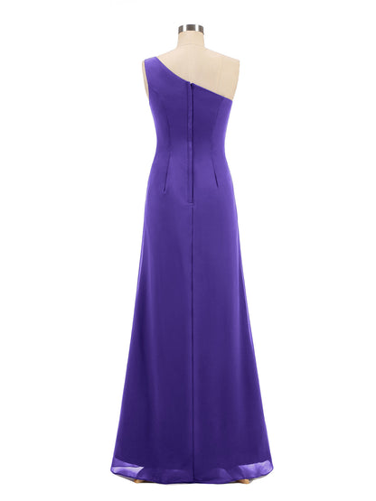 One Shoulder Chiffon Dress with Cascade Skirt-Regency