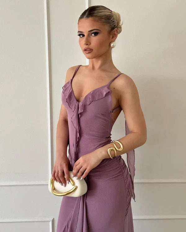 Simple Purple Chiffon Mermaid Ruffles Evening Dress Party Dress cc3008