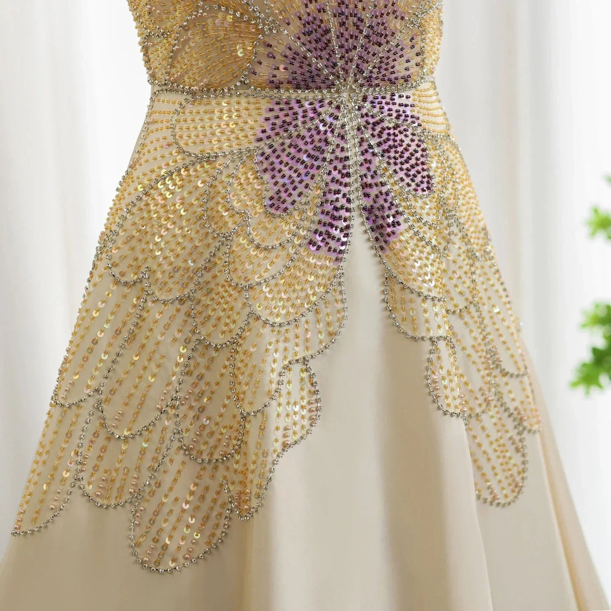 Elegant Ivory Beaded Prom Dress A-Line Evening Gown Satin Party Dress Long Formal Dress HZ1024