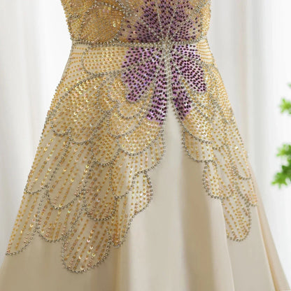 Elegant Ivory Beaded Prom Dress A-Line Evening Gown Satin Party Dress Long Formal Dress HZ1024