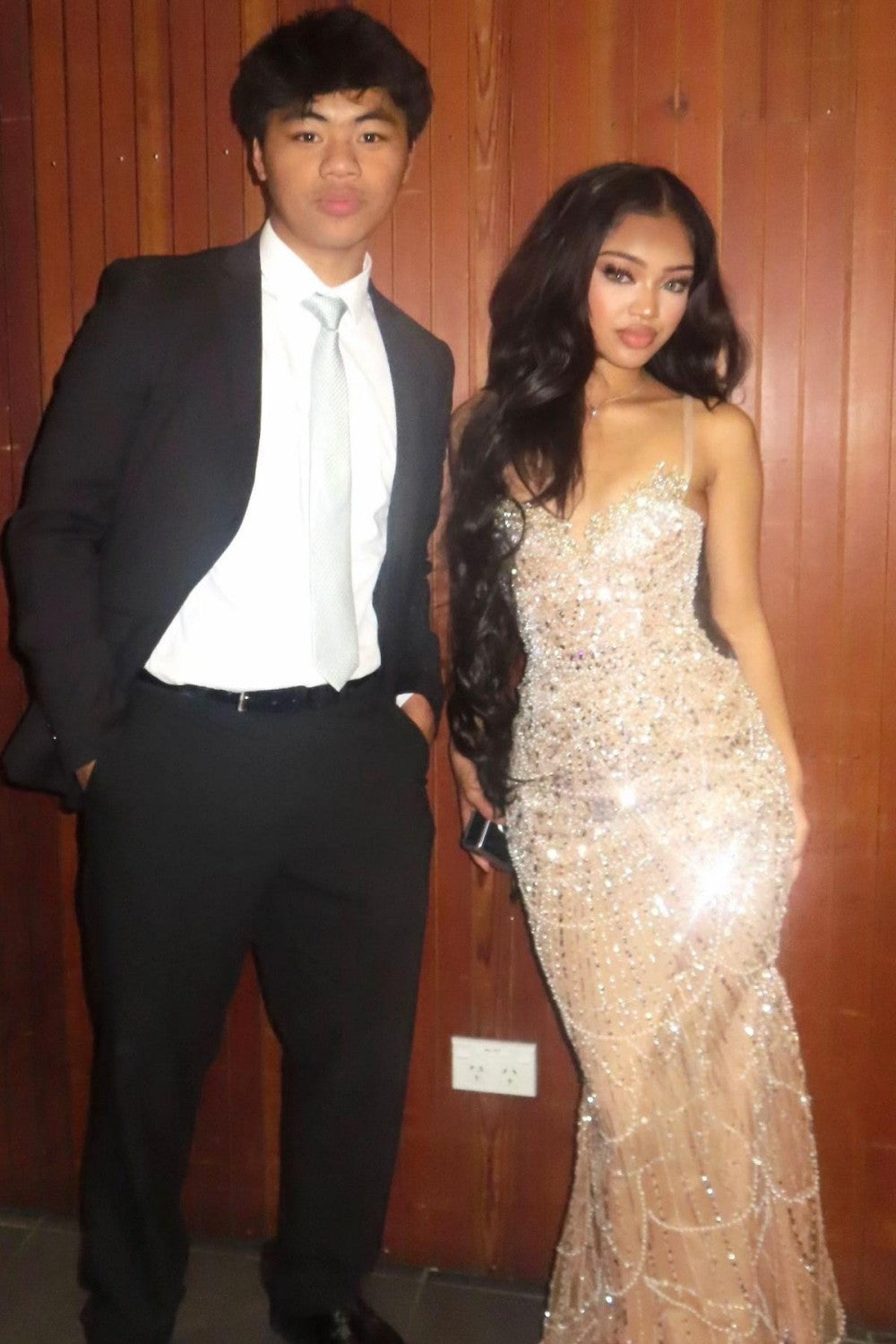 Luxury Champagne Beaded Mermaid Prom Dress Spaghetti Straps Corset