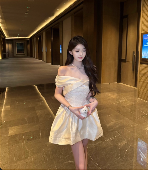 Elegant One Shoulder Lace Satin A-line Dress Mini Birthday Outfit HZ0319