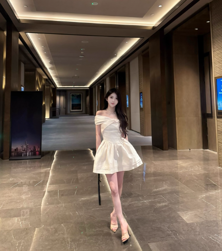 Elegant One Shoulder Lace Satin A-line Dress Mini Birthday Outfit HZ0319
