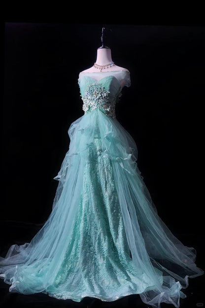 Gorgeous Sweetheart Neckline Flowers Rhinestone Tiered Tulle Prom Dress Evening Dress Birthday Sweet 16 Dress HZ0319