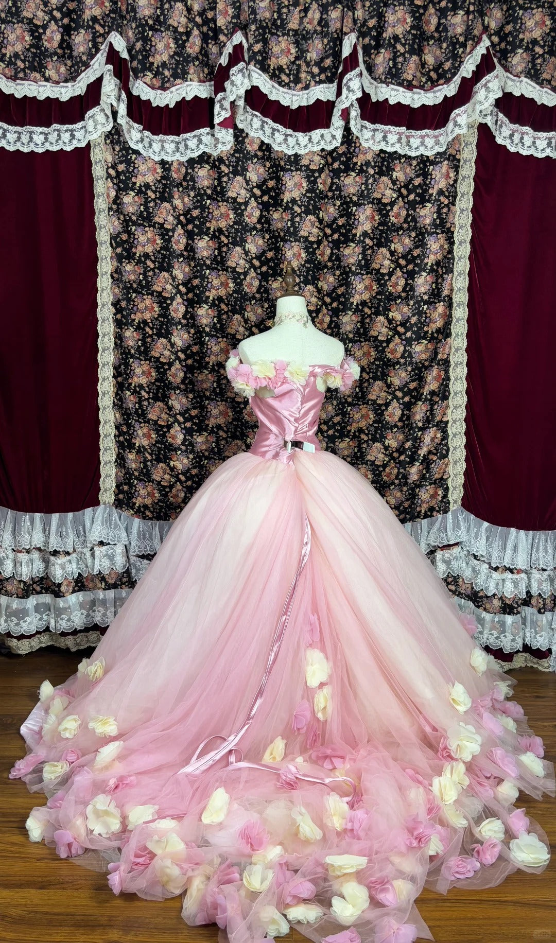 Sweet Strapless Flower Pleated Tulle Ball Gown Birthday Dress Quinceanera Dress Prom Dress Evening Dress HZ0319