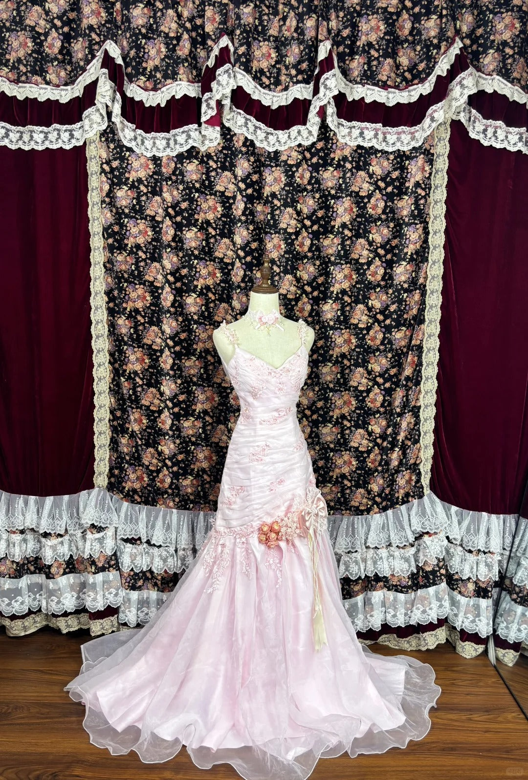 Sweet Spaghetti Straps Embroidered Flower Pleated Tulle Ruffle Prom Dress Birthday Party Dress Quinceanera Dress Evening Dress HZ0319