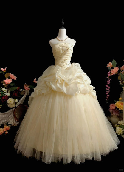 Elegant Strapless Rhinestone Pleated Tiered Tulle Ball Gown Sweet 16 Dress Birthday Party Dress Prom Dress HZ0319