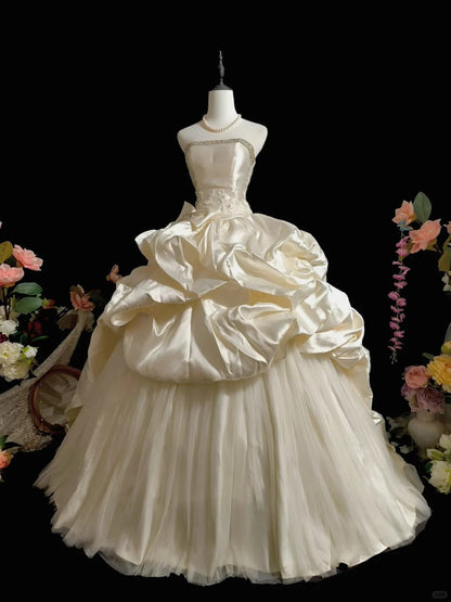 Gorgeous Strapless Rhinestone Crystal Pleated Tiered Tulle Ball Gown Sweet 16 Dress Birthday Party Dress Prom Dress HZ0319