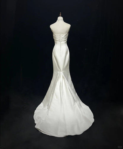 Elegant Spaghetti Straps Pleated Satin Floor Length Prom Dress Evening Dress Birthday Party Dress HZ0319