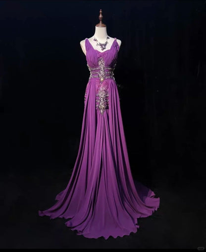 Vintage Crystal Pleated Floor Length Prom Dress Evening Dress Birthday Dress Gala Dress HZ0319