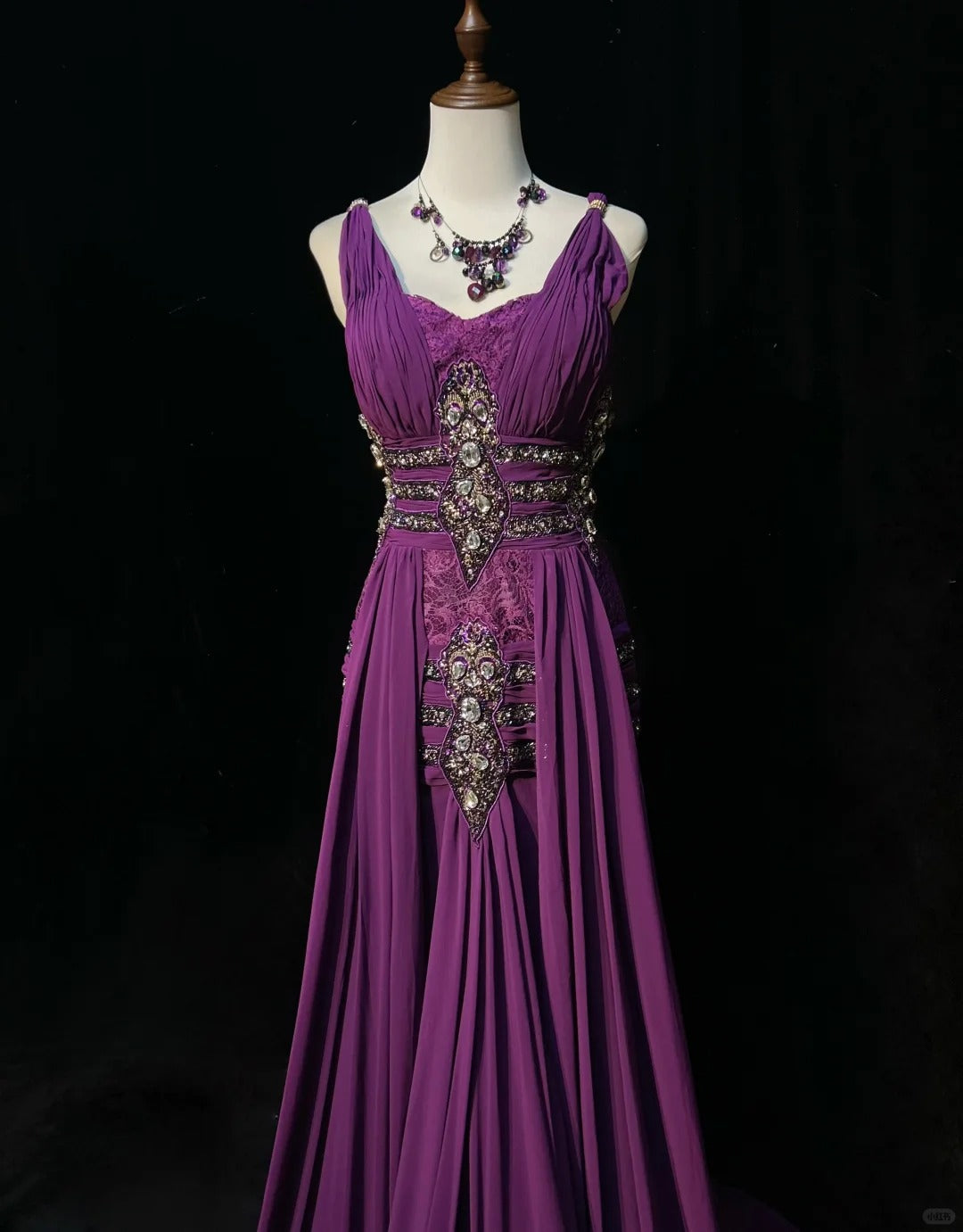 Vintage Crystal Pleated Floor Length Prom Dress Evening Dress Birthday Dress Gala Dress HZ0319