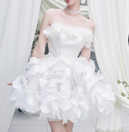Beauty White Strapless Short Prom Dress Back to School Outfits Homecoming Dress Quinceanera Dress Party Dress HZ0319