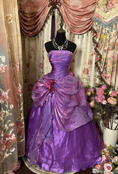 Stunning Prom Dress Strapless Pleated Flower Ball Gown Evening Dress Birthday Dress HZ0319