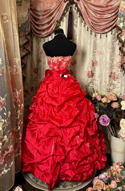 Pretty Prom Dress Strapless Embroidered Pleated Ball Gown Evening Dress Birthday Party Dress HZ0319