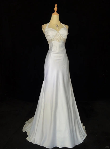 Elegant Prom Dress Halter Pleated Prom Gown Evening Dress Birthday Party Dress Wedding Dress HZ0319
