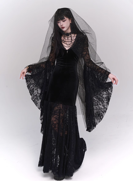 Newest Halloween Costume Black Women Teenage Girl Dress Long Sleeves Gothic Dress Party Dress HZ0319