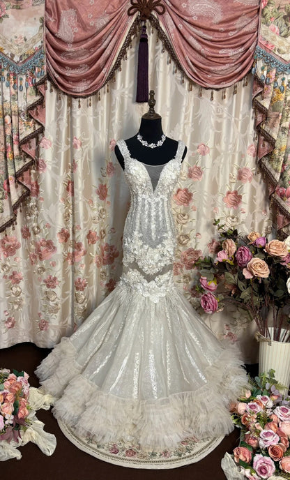 Stunning Prom Dress Straps Flower Pleated Mermaid Prom Gown Evening Dress Party Dress Gala Dress HZ0319