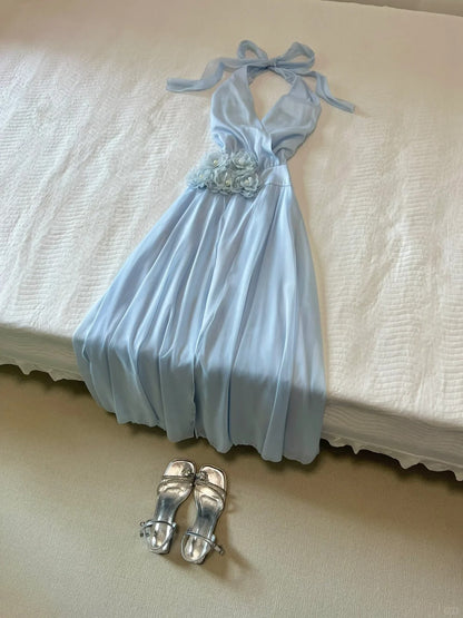 Elegant Prom Dress Halter Baby Blue Prom Dress Evening Dress Party Dress HZ0319
