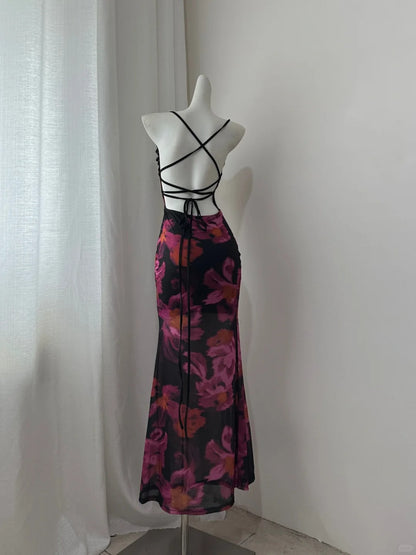 Elegant Women Dress Spaghetti Straps Print Vacation Dress Birthday Party Dress HZ0319