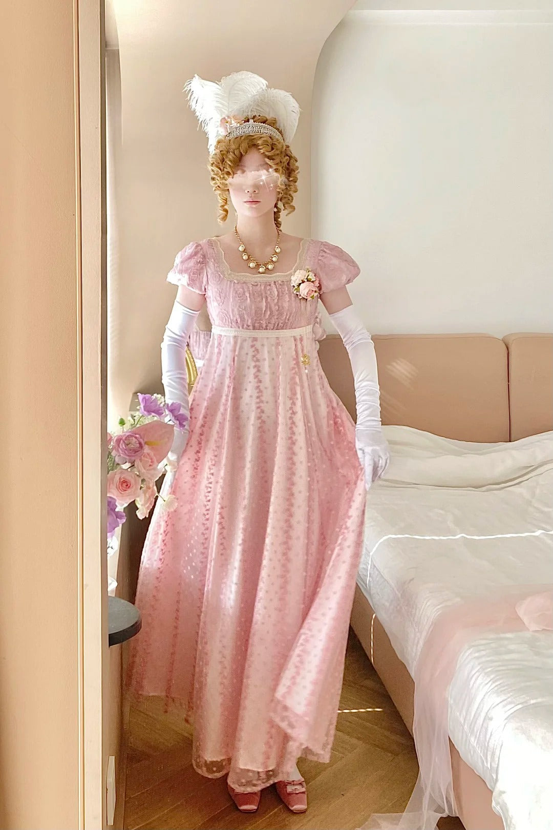 Sweet Prom Dress A Line Square Neck Floral Birthday Party Dress Evening Dress HZ0319