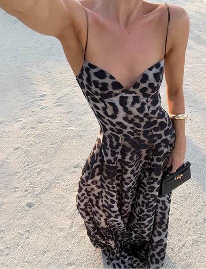 Stunning Summer Dress Spaghetti Straps Leopard Print Women Dress Vacation Outfits Party Dress HZ0319