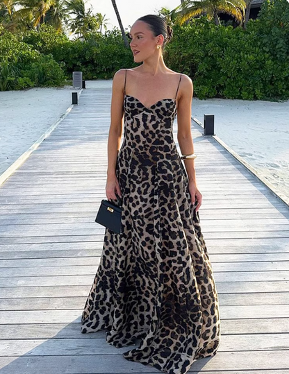 Stunning Summer Dress Spaghetti Straps Leopard Print Women Dress Vacation Outfits Party Dress HZ0319