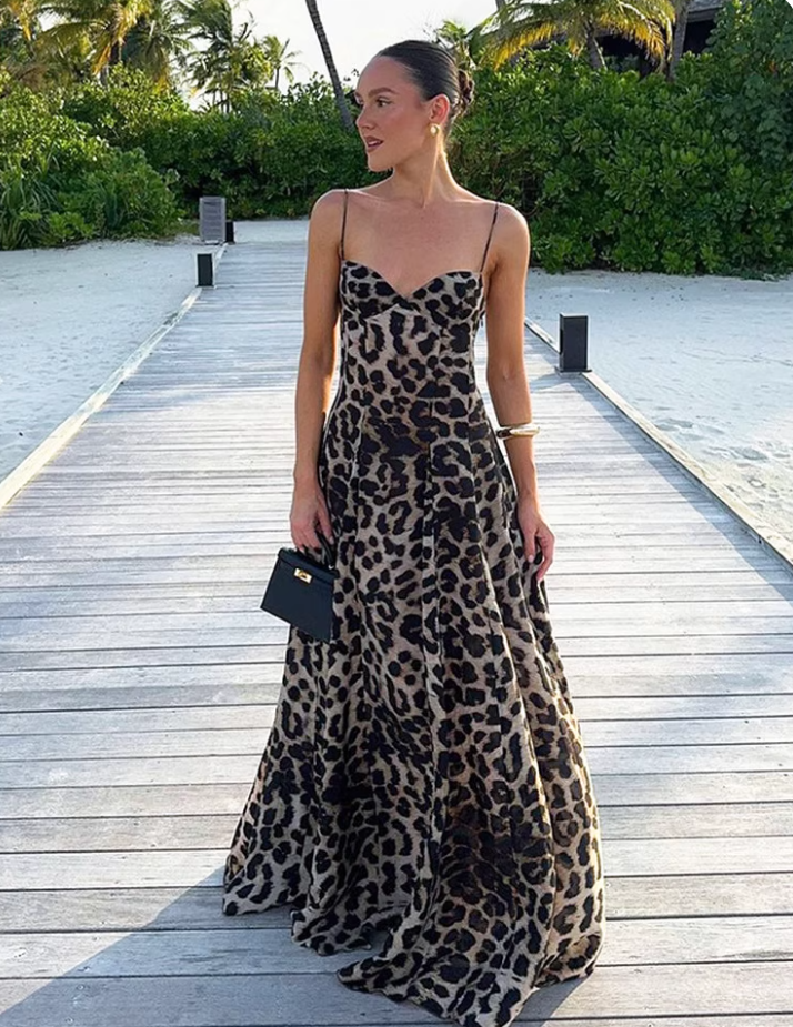 Stunning Summer Dress Spaghetti Straps Leopard Print Women Dress Vacation Outfits Party Dress HZ0319