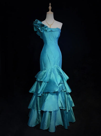 Beauty Prom Dress One Shoulder Pleated Tiered Mermaid Evening Dress Gala Dress Party Dress HZ0319