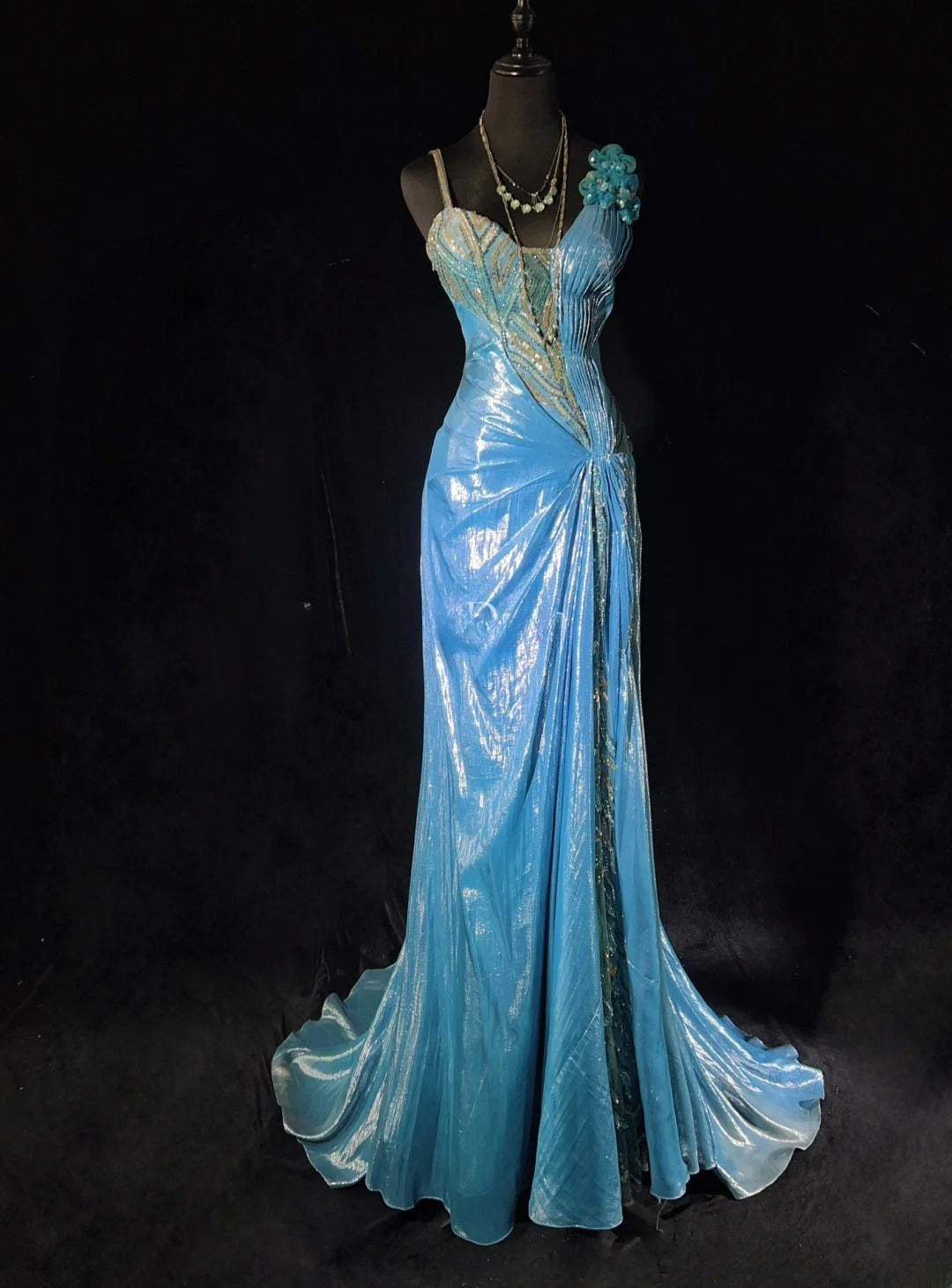Shiny Prom Dress Asymmetrical Neck Pleated Evening Dress Gala Dress Party Dress HZ0319