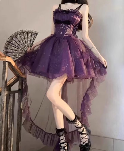 Stunning Homecoming Dress Purple Spaghetti Straps Ruffle Tulle Birthday Party Dress Short Prom Dress Cocktail Dress HZ0319