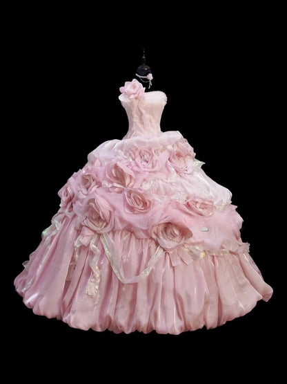 Sweet Prom Dress Strapless Pleated Ball Gown Quinceanera Dress Evening Dress HZ0319