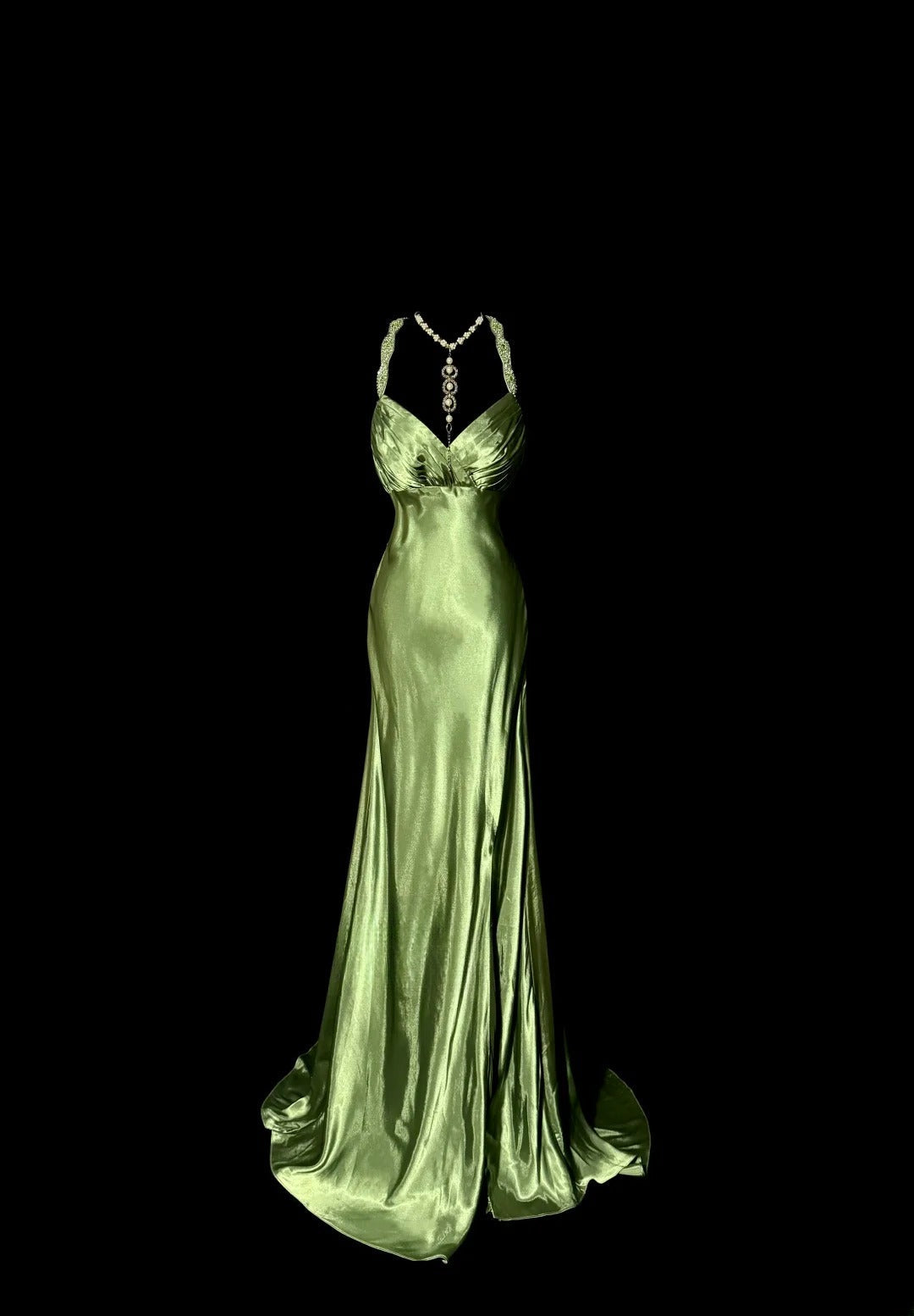 Gorgeous Prom Dress Green Spaghetti Straps Backless Pleated Evening Dress Gala Dress Party Dress HZ0319