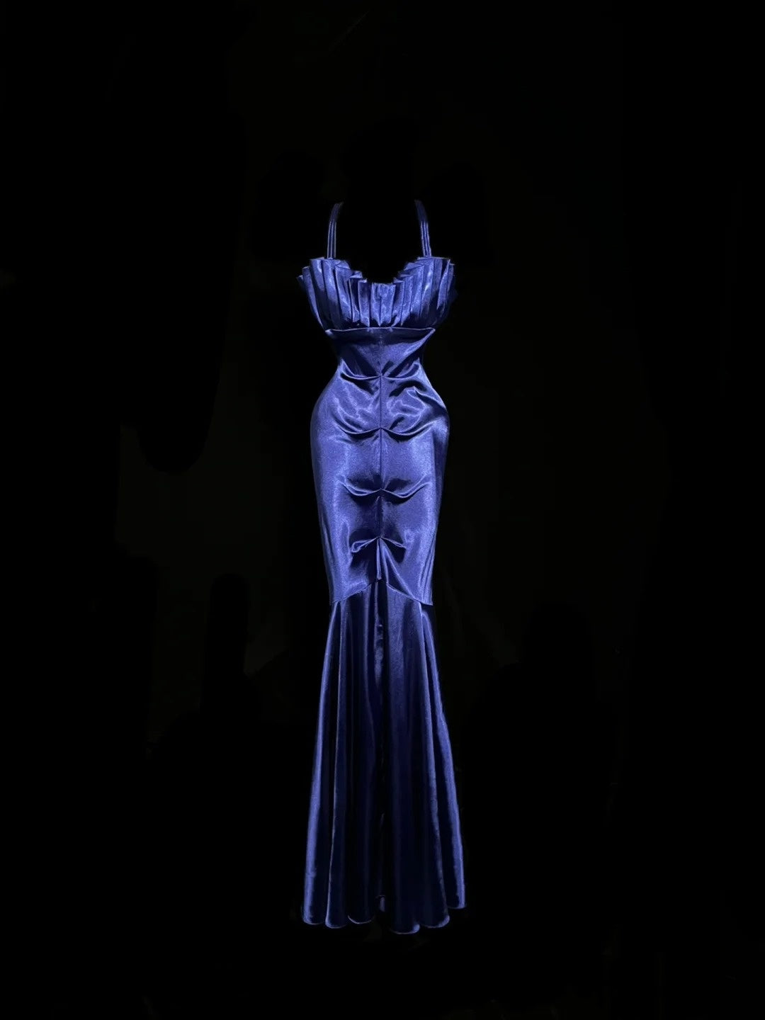 Elegant Prom Dress Navy Blue Spaghetti Straps Pleated Mermaid Gala Dress Evening Dress Party Dress HZ0319