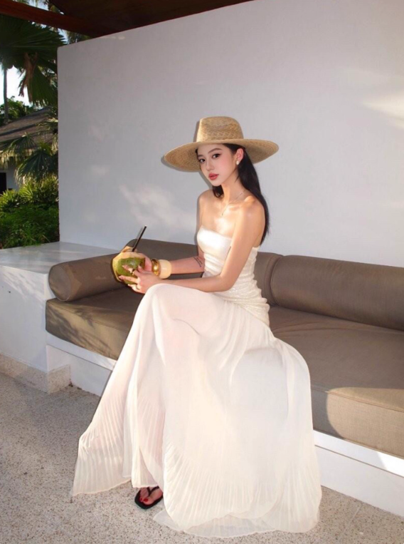 Shiny Women Dress Strapless Pleated Party Dress Summer Date Dress Vacation Dress HZ0319