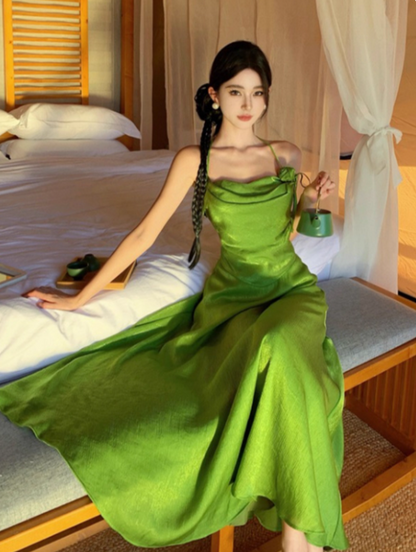 Beauty Summer Dress Halter Pleated Women Dress Vacation Seaside Dress Date Dress Party Dress HZ0319