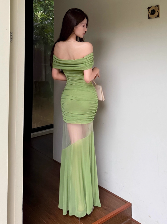 Pretty Summer Dress Off Shoulder Pleated Women Dress Vacation Seaside Date Dress Party Dress HZ0319