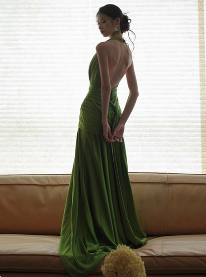 Charming Prom Dress Halter Pleated Evening Dress Gala Dress Party Dress HZ0319