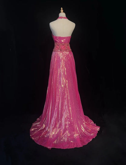 Shiny Prom Dress V-neck Pleated Crystal Long Evening Dresses Gala Dress Party Dresss HZ0319