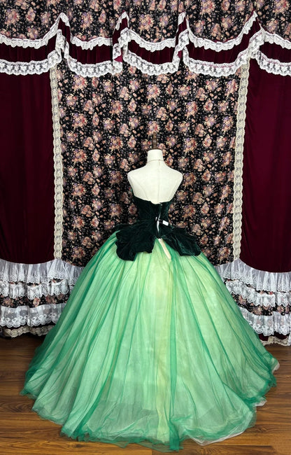 Gorgeous Prom Dress Green Sweetheart Velvet Tulle Ball Gown Evening Dress Birthday Party Dress HZ0319