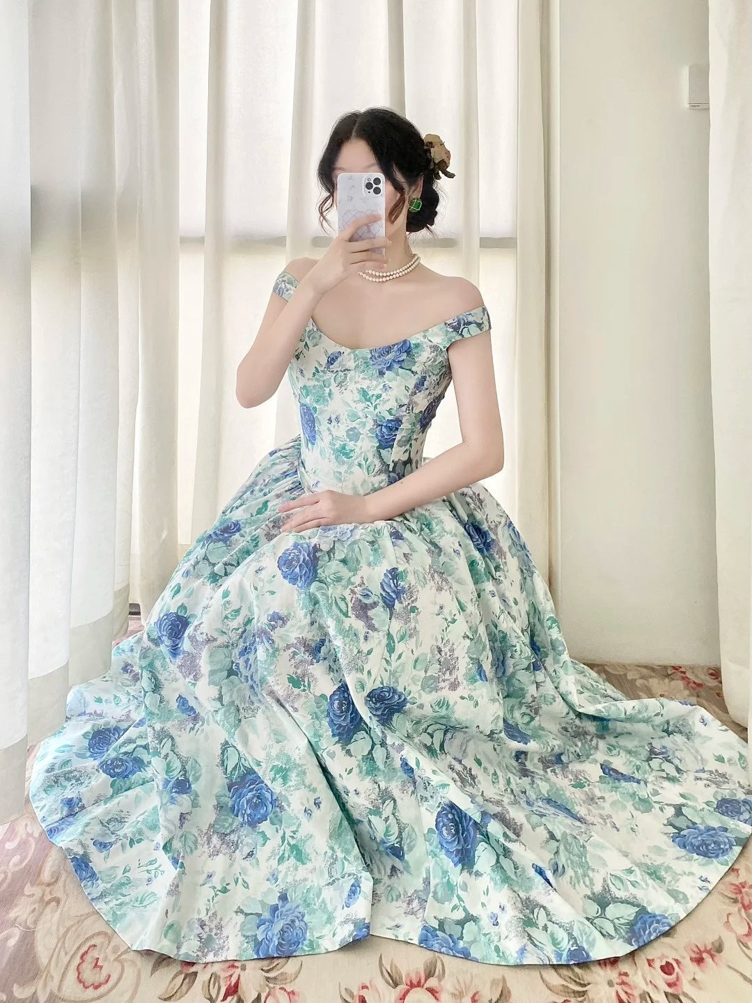 Beauty Prom Dress Off Shoulder Pleated Print Evening Dress Birthday Party Dress Gala Dress HZ0319